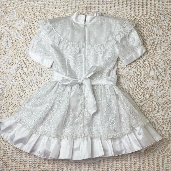 Vintage 1990s Fashionland Originals Girls 7 White Satin Lace Fancy Party Dress - Picture 4 of 6
